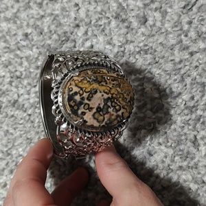 Silver Tone Leopard Jasper Cuff